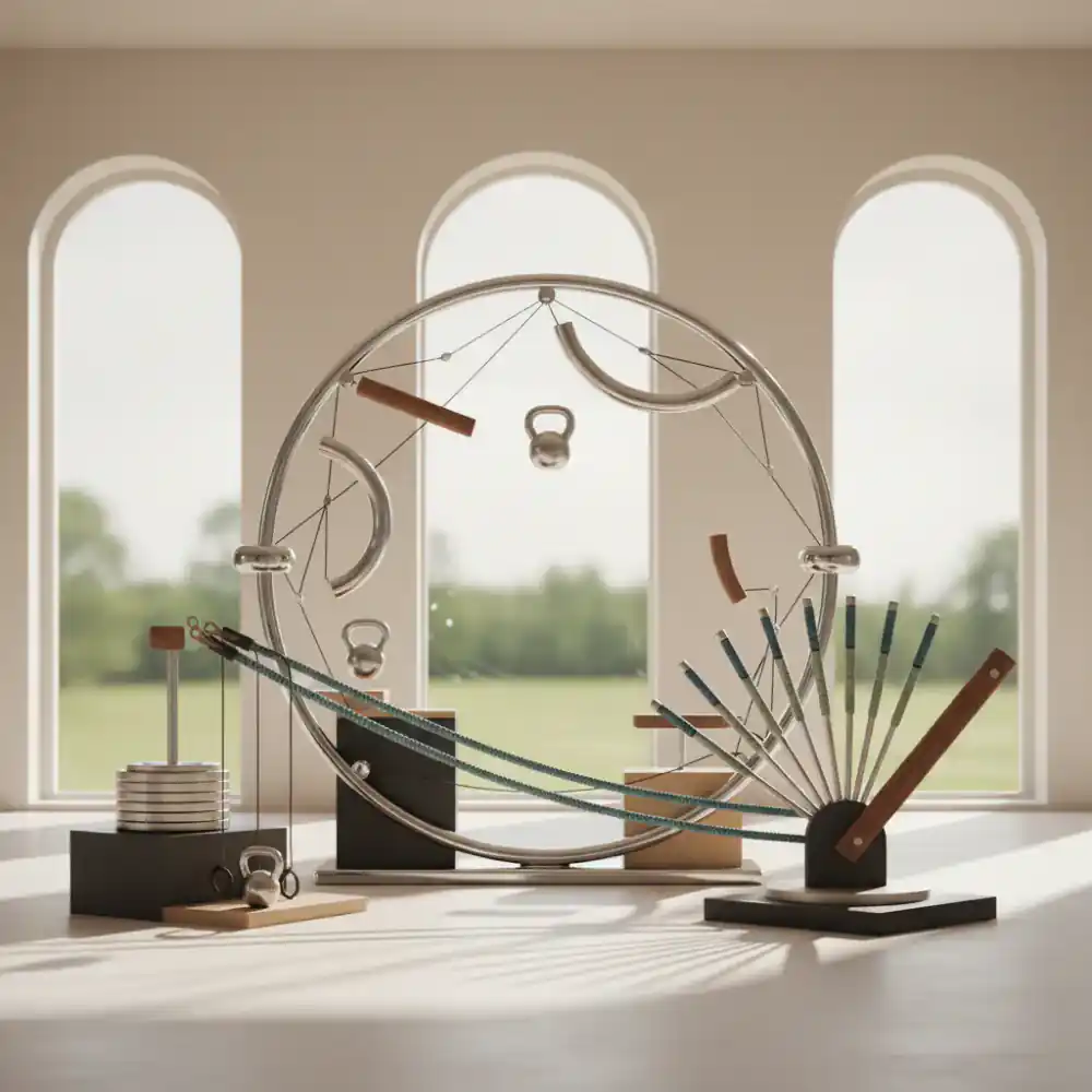 Abstract arrangement of premium fitness equipment