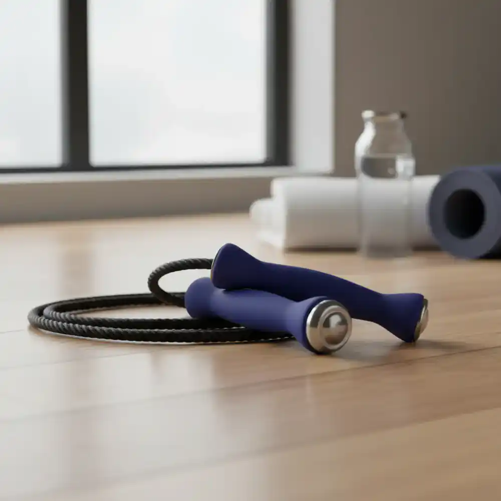 Weighted jump rope with dark indigo handles