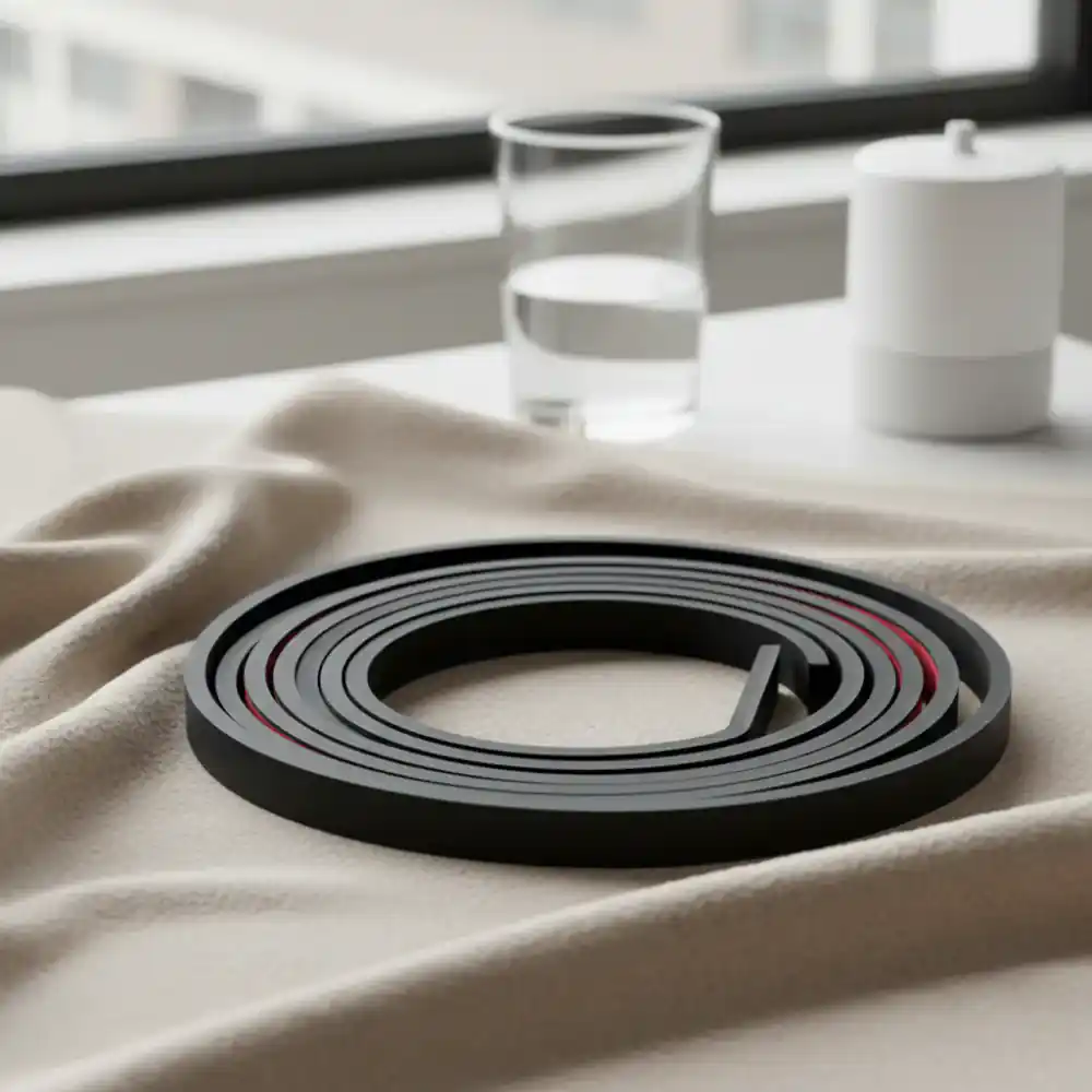 Heavy resistance band rolled up on a soft surface