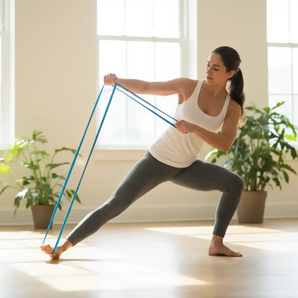 Practitioner stretching with a resistance band